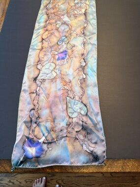 Silk-Blend Floral Watercolor Scarf Wrap in Pastel Blue and Lavender